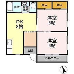 ヴェル中迫S 2DKの間取図画像