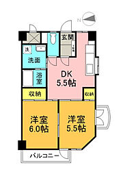 ホワイトシティ国泰寺 2DKの間取図画像