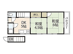 さつき荘 2階2DKの間取り