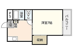 コーポ道本 2階1DKの間取り