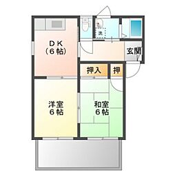 カレッジ東野Ｂ棟 2階2DKの間取り