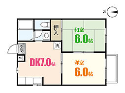 セラミックマンション河本 2階2DKの間取り