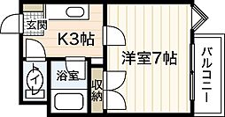 エステート上天満 4階1Kの間取り