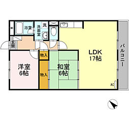 グランドール川内 3階2LDKの間取り