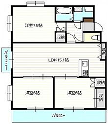 スカイビュー高須台 3階3LDKの間取り
