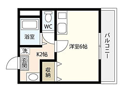 ＪＳビル祇園 2階ワンルームの間取り