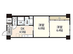 ジェームスプラザ 5階2DKの間取り