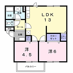 ニューエルディム山本 2階2LDKの間取り