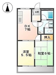 サンブレス 2階2DKの間取り