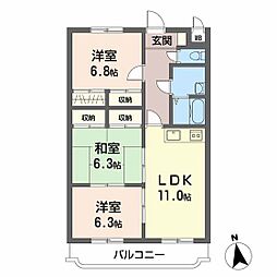エステートＮ 2階3LDKの間取り