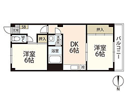 美笠マンション 4階2DKの間取り