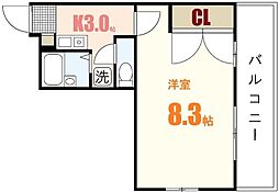 ドルチェ 3階1Kの間取り