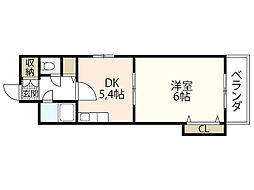 リバーサイド堺町 2階1DKの間取り