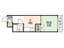 カーサ21 4階1Kの間取り