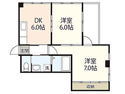 サンヨービル 4階2DKの間取り