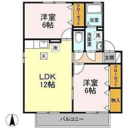 グレイス 1階2LDKの間取り