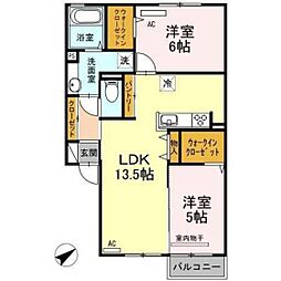 クレスト長束西 2階2LDKの間取り