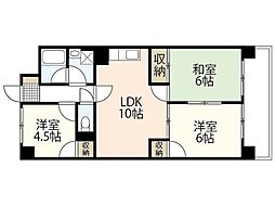 サンシティー十日市 4階3LDKの間取り