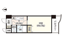 プライム出島 6階1Kの間取り