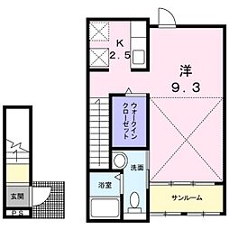 美都エルシティ 2階1Kの間取り