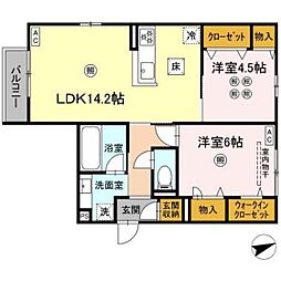 ヴィラルーチェ祇園 1階2LDKの間取り