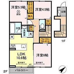 クレール鳥 2階3LDKの間取り