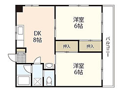 ニュウハイム草津東 4階2DKの間取り