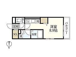 LE DOME 西霞 1階ワンルームの間取り