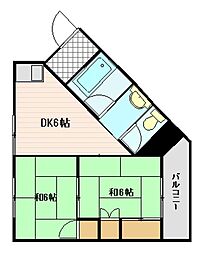 コーポ大辻 2DKの間取図画像