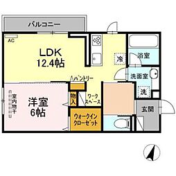 グリシーヌ串戸 2階1LDKの間取り