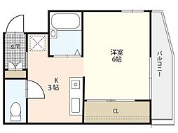 K.K BLD 3階1Kの間取り
