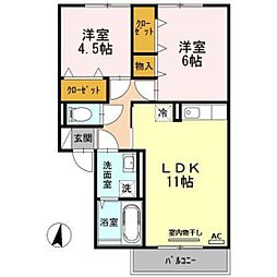 ヴィラコート 2階2LDKの間取り