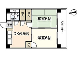コーポサンシャイン’81 3階2DKの間取り
