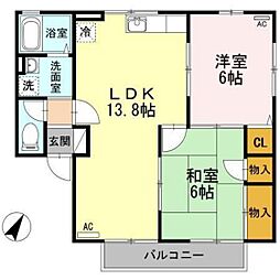 グリーンタウン上安　壱番館 1階2LDKの間取り