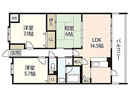 ネオス中筋 2階3LDKの間取り