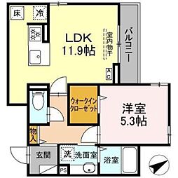 クレール山本 1階1LDKの間取り