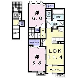 アールコートI 2階2LDKの間取り