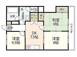 高須ニイムラハイツ 3DKの間取図画像