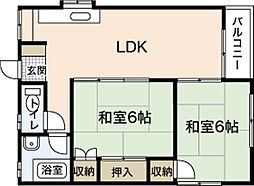 木本レジデンスA棟 2LDKの間取図画像