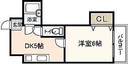 ウィンディア五日市A棟 1DKの間取図画像