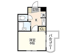 miraizu皆実 1Kの間取図画像