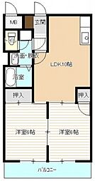第二角谷ハイム 2LDKの間取図画像