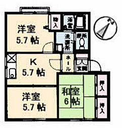 ルミナス矢賀B 3Kの間取図画像