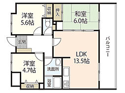 バルミーポート仁方 3LDKの間取図画像