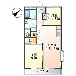 エクセレンス東野 2LDKの間取図画像