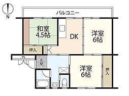 ビレッジハウス井口6号棟 3DKの間取図画像