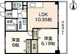 長楽寺マンション1号館 2LDKの間取図画像