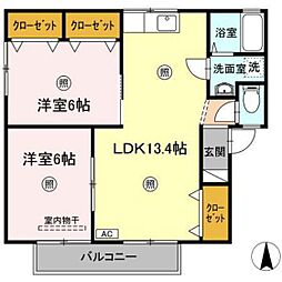 ゼフィランテスC棟 2LDKの間取図画像