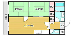 植田マンション 2LDKの間取図画像