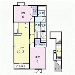 グッディ亀山A 2LDKの間取図画像